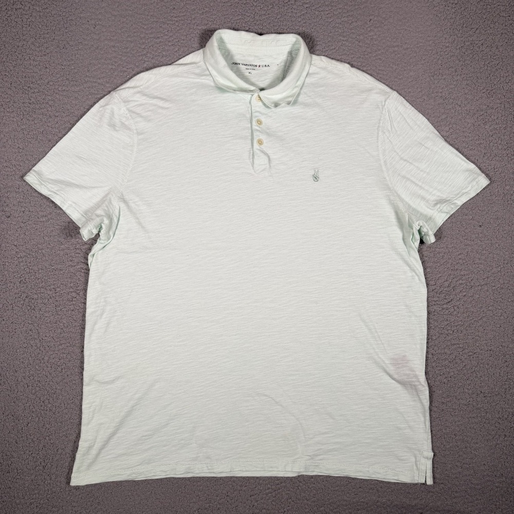John Varvatos Shirt Mens XL Green Polo Casual Preppy Logo 100% Cotton Logo